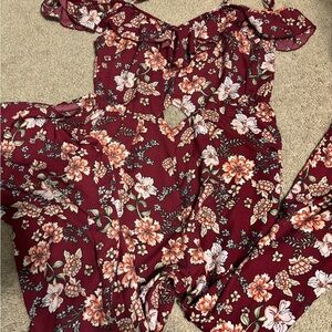 Xhilaration Burgundy Floral Jumpsuit